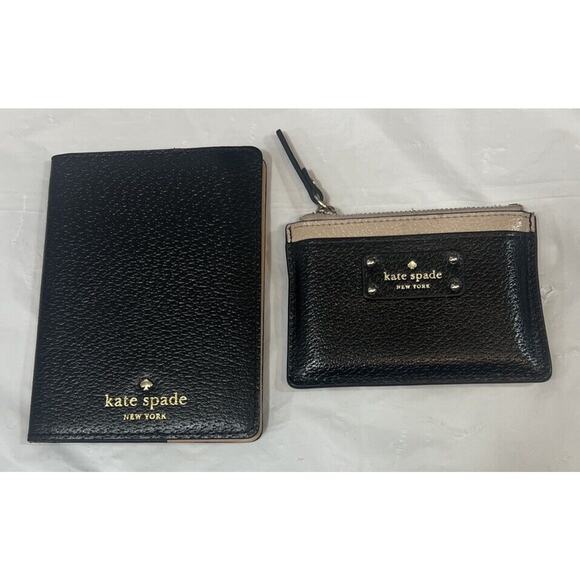 Kate Spade Grove Street Adi Card Wallet Passport Holder Set Black Cream Leather - Picture 3 of 11